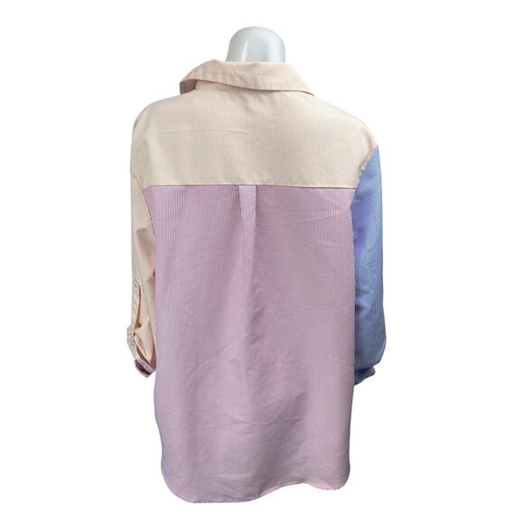 Simplee Plus Multicolor Striped Colorblock Long Sleeve Button Down Shirt Sz 1XL - Picture 2 of 4